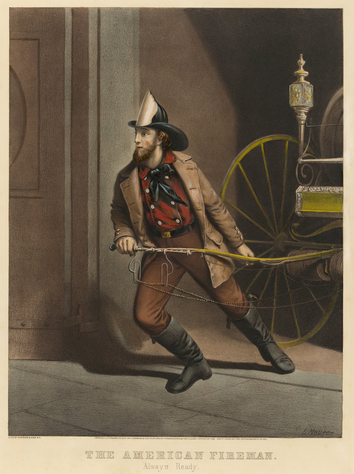 The American Fireman, Always Ready, Currier & Ives, 1858